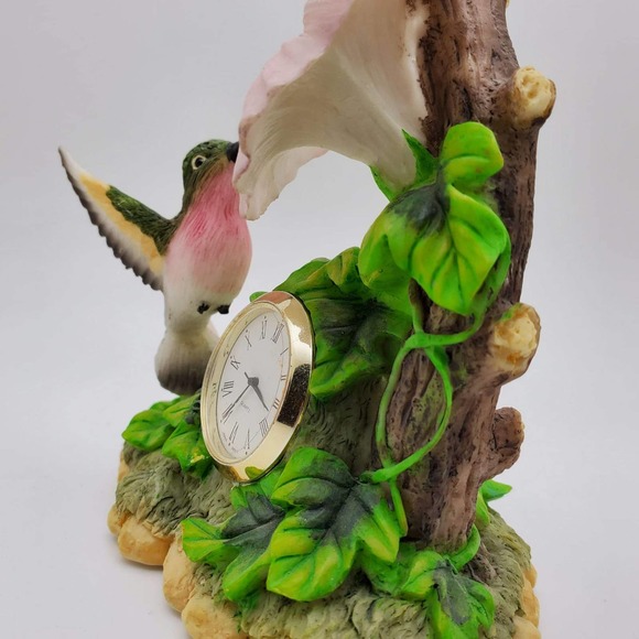 Vintage Cadona Floral Mantel Clock Quartz Hummingbird - Picture 5 of 7